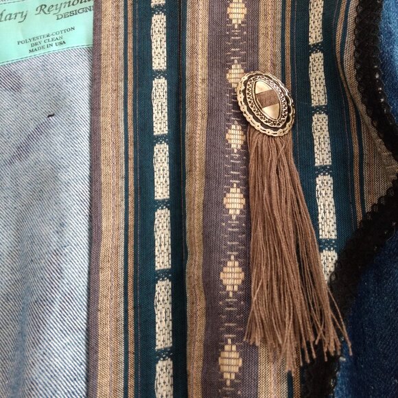 MARY REYNOLDS DESIGN Jacket M/L Blue Textured Denim Western Open Duster Tassel - Picture 7 of 15